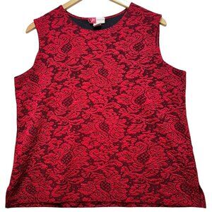 JM Collection By Jennifer Moore Women's Tank Blouse Sleeveless Size L Red Floral